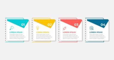 Zaman çizelgesi bilgi tasarım elemanı ve sayı seçenekleri. 4 aşamalı iş konsepti. İş akışı düzeni, diyagram, yıllık rapor ve web tasarımı için kullanılabilir. Sunum için vektör iş şablonu.