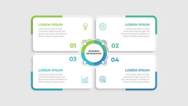 4 seçenek, adım ya da süreç içeren ticari bilgi tasarım şablonu. İş akışı düzeni, diyagram, yıllık rapor, web tasarımı için kullanılabilir