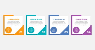Zaman çizelgesi bilgi tasarım elemanı ve sayı seçenekleri. 4 aşamalı iş konsepti. İş akışı düzeni, diyagram, yıllık rapor ve web tasarımı için kullanılabilir. Sunum için vektör iş şablonu.