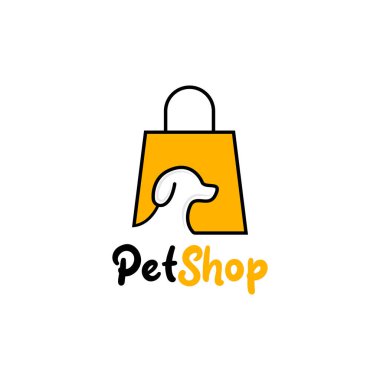 Pet shop vektör logo tasarım şablonu, alışveriş logosu, çevrimiçi mağazalar için alışveriş poşeti üzerindeki sembol, evcil hayvan dükkanları için uygun logo tasarımı.