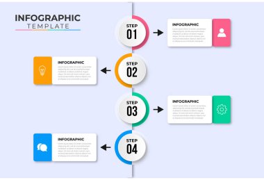 Business Infographic tasarım şablonu simgeli ve 4 seçenekli veya basamaklı Vektör. İşlem şeması, sunumlar, iş akışı düzeni, afiş, akış şeması, bilgi grafiği için kullanılabilir