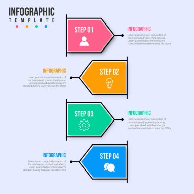 Simgeli ve 4 basamaklı bilgi tasarımı. İnce çizgi vektörü. İş konsepti bilgileri. Bilgi grafikleri, akış çizelgeleri, sunumlar, web siteleri, afişler, yazdırılmış materyaller için kullanılabilir.