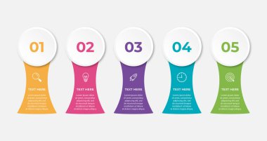 5 seçenekli sunum işi bilgi şablonu. Vektör illüstrasyonu.