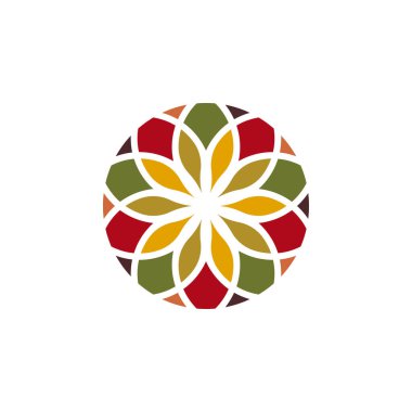 Geleneksel Asya Renkli Çiçek Şablonu Cam Mozaik Döşeme Logosu Tasarımı İlham Verdi