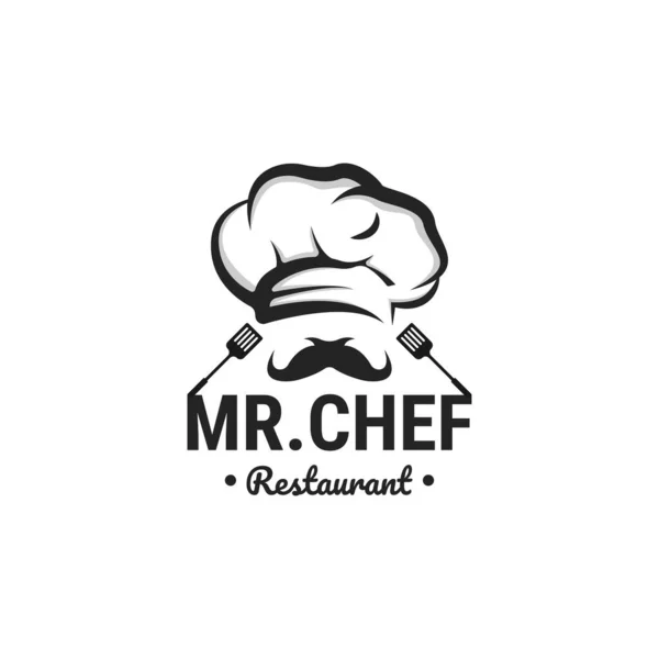 Creatieve Keuken Ontwerp Chef Kok Snor Hoed Logo Met Chef — Stockvector