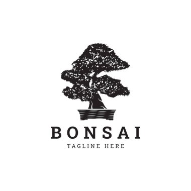 Klasik Bonsai ağaç logosu tasarımı çizimi