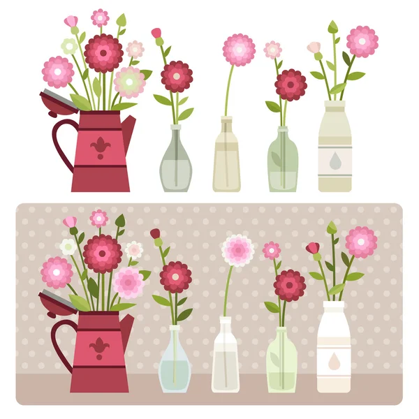 Flores en jarrones — Vector de stock