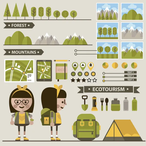 Conjunto de imágenes de ecoturismo  . — Vector de stock