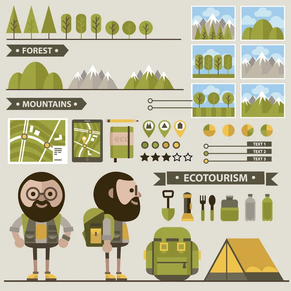 Conjunto de imágenes de ecoturismo  . — Vector de stock