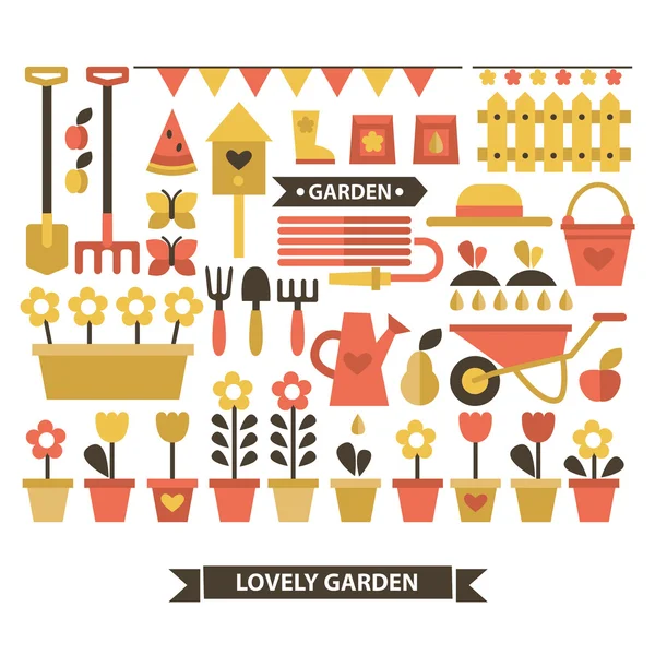 Conjunto de ícones planos jardinagem . — Vetor de Stock