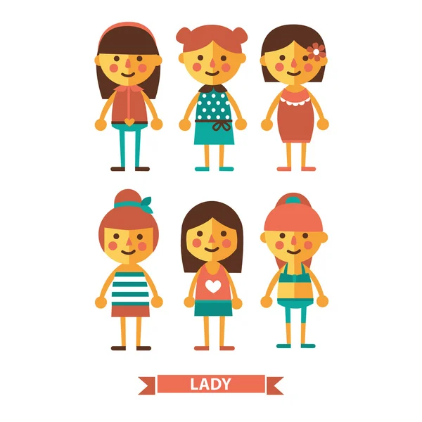 Conjunto de personajes de chicas. Señora. Iconos planos . — Vector de stock