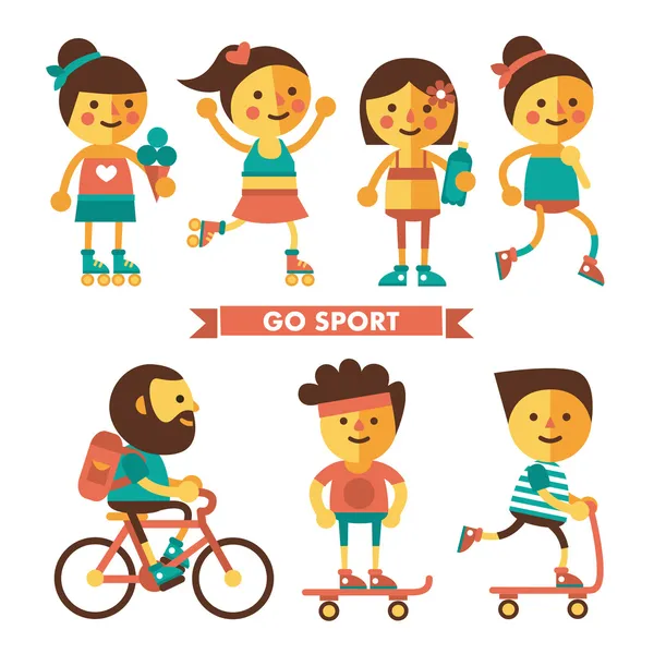 Set of sport characters. Flat icons. Sport and Health. — Stock Vector