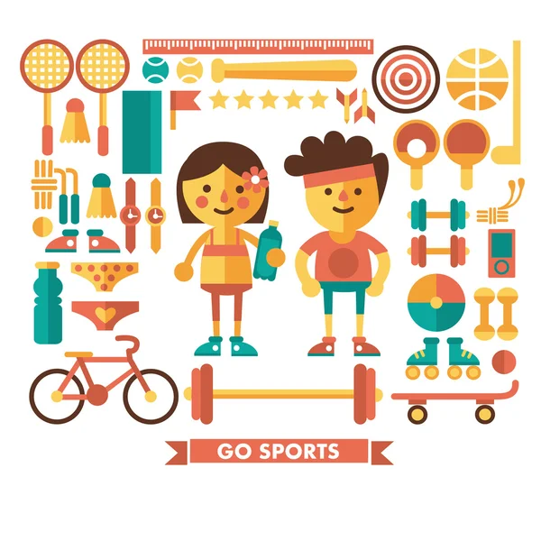 Set of vector icons sport. Characters. Flat icons. — Stock Vector