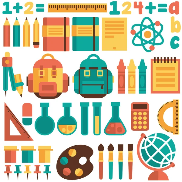 A set of pictures on the school theme. Flat design, vector. — Stock Vector