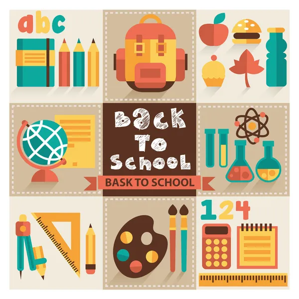 A set of pictures on the school theme. Flat design, vector. — Stock Vector