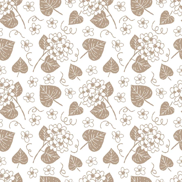 Bloemen Vector Patroon Met Hortensia Bloemen Bladeren Naadloze Achtergrond Grafische — Stockvector