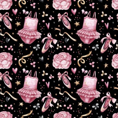 Pembe elbiseli suluboya desenli, sivri uçlu ayakkabılı. Elle çizilmiş, pürüzsüz desen. Kızlar için parti, küçük balerin..