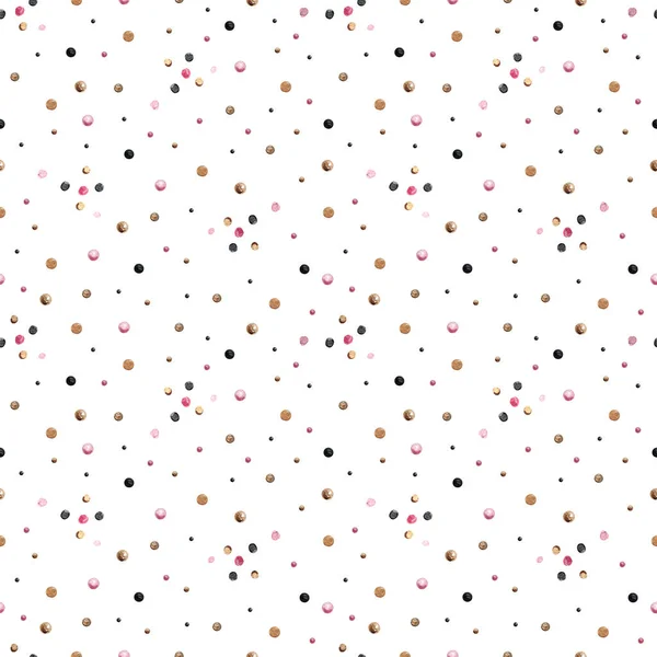 Seamless Pattern Watercolor Pink Gold Dots Hand Drawn Polka Dot — Zdjęcie stockowe