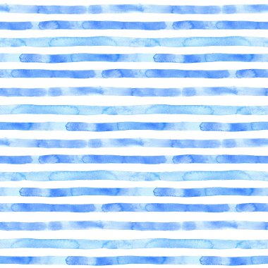 Beyaz arka planda mavi çizgileri olan dikişsiz suluboya desen. Suluboya çizgili geleneksel denizcilik arkaplanı.
