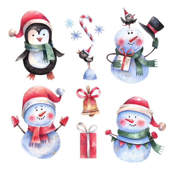 Mignon Bande Dessinée Noël Personnages Éléments Collection Bonhommes Neige Dessinés — Photo