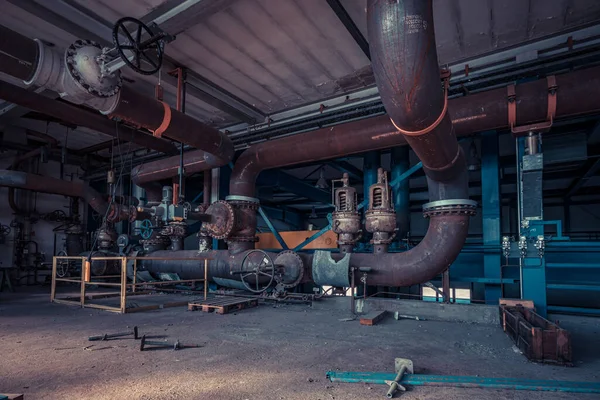 Área Industrial Abandonada Assustadora Com Usina Lugar Perdido Salão Fábrica — Fotografia de Stock