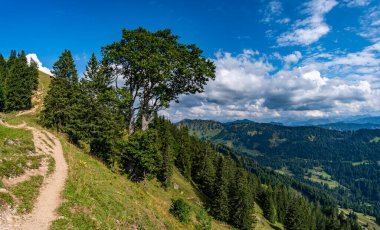 Allgau, Bavyera 'daki Oberstaufen yakınlarındaki Nagelfluhkette' de Hochgrat 'a güzel bir gün batımı yürüyüşü.