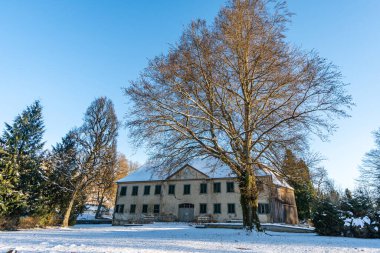 Kar kaplı Prens Hohenzollern Parkı Krauchenwies ve Ablacher Yukarı Bataklık Sigmaringen yakınlarında
