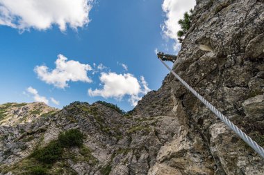 Climbing the Edelrid Via Ferrata to the Iseler summit near Oberjoch Bad Hindelang in the Allgau Mountains
