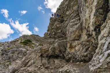 Climbing the Edelrid Via Ferrata to the Iseler summit near Oberjoch Bad Hindelang in the Allgau Mountains