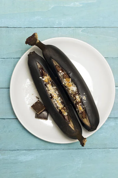 Chocolate Baked Banana Boats — Stock Photo, Image