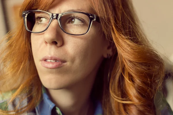 Beautiful hipster girl daydreaming — Stock Photo, Image