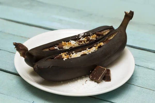 Barcos de banana assados com chocolate Imagem De Stock