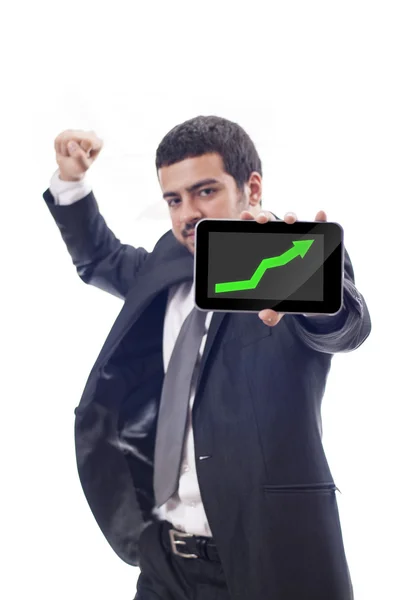 Business man shows rising graph — Stock Photo, Image