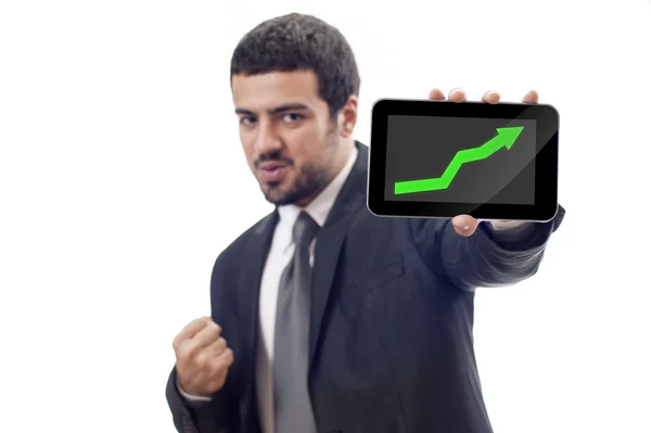 Business man shows rising graph — Stock Photo, Image