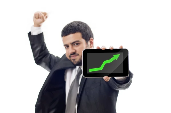 Business man shows rising graph — Stock Photo, Image