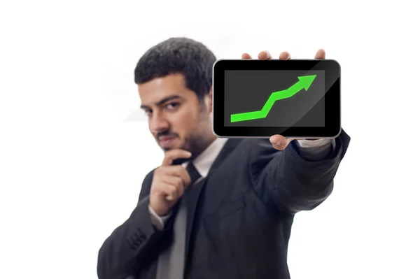 Business man shows rising graph — Stock Photo, Image