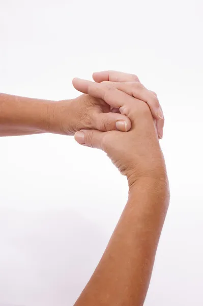 Woman clasp one's hands — Stock Photo, Image