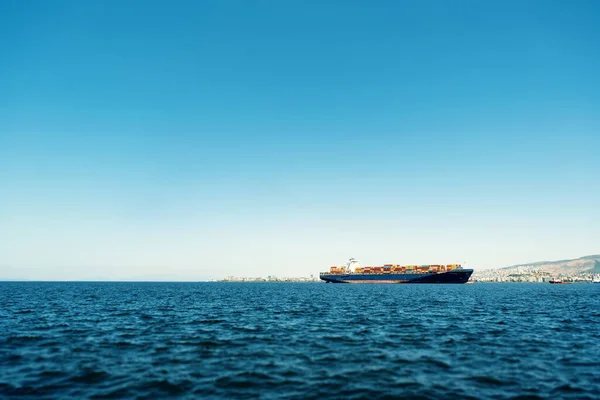 Izmir Turkey June 2021 Container Ship Sea Aegean Sea Bay — Stock Photo, Image