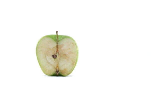 Green Half Apple Getting Rot White Background Timelapse Footage — Stock Video