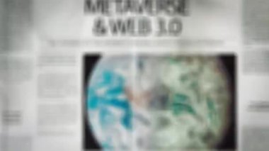 Metaverse ve Web 3.0 yazılı gazetenin görüntüleri. Dijital olarak üretilen görüntüler. Nasa 'dan çekilmiş ve dijital olarak değiştirilmiş bir dünya fotoğrafı..