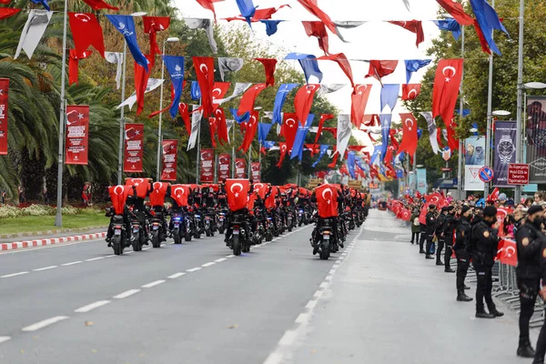 Istanbul Turecko Října 2021 Průvod Motocyklového Policejního Týmu Října Den — Stock fotografie