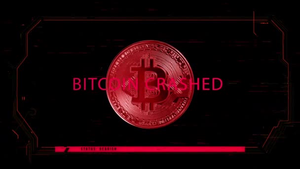 Symbolic Coin Bitcoin Black Background Red Color Some Abstract Futuristic — Αρχείο Βίντεο