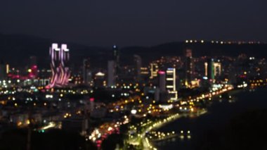 Izmir, Turkey - September 26, 2021: Night Landscape footage of Izmir bay. Folkart towers, Mistral tower, Ege Perla and the other skyscrapers in the scene.