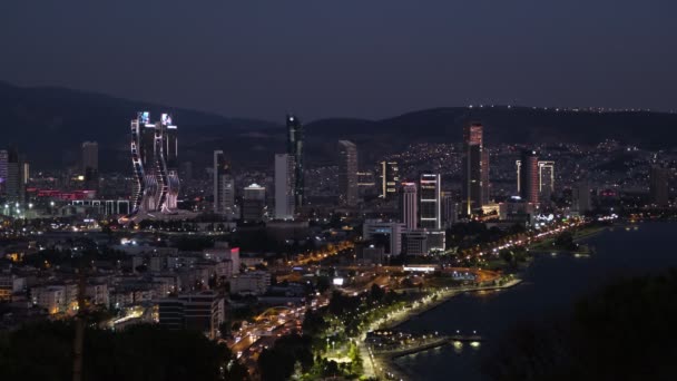 Izmir Turquía Septiembre 2021 Imágenes Del Paisaje Nocturno Bahía Izmir — Vídeos de Stock