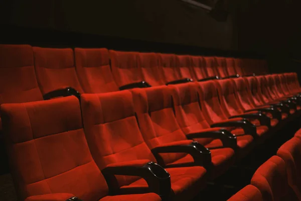 Assentos Cinema Cor Vermelha Sem Pessoas — Fotografia de Stock