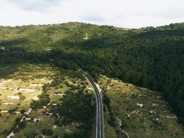 Vue Aérienne Une Route Campagne Avec Forêt — Photo