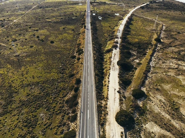 Vue Aérienne Une Route Campagne Avec Une Prairie — Photo