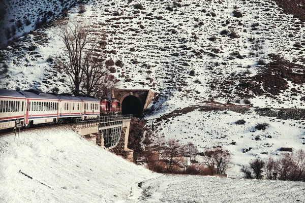 Эрзинджан Турция Февраля 2022 Года Восточный Экспресс Поезд Въедет Тоннель — стоковое фото