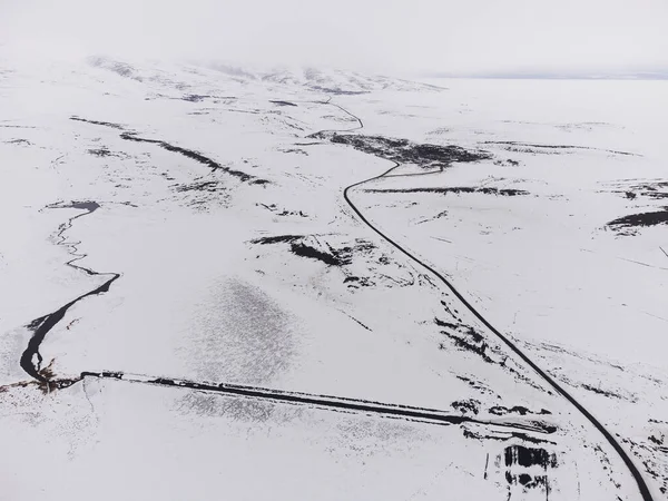 Vista Aérea Algunos Caminos Con Nieve Invierno — Foto de Stock