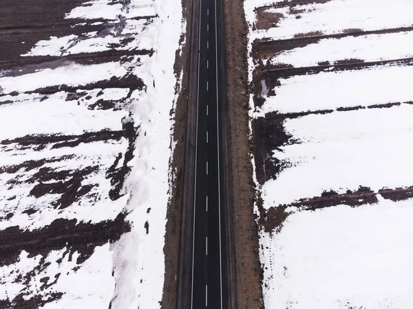 Вид Повітря Дорогу Однією Смугою Снігом Взимку — стокове фото